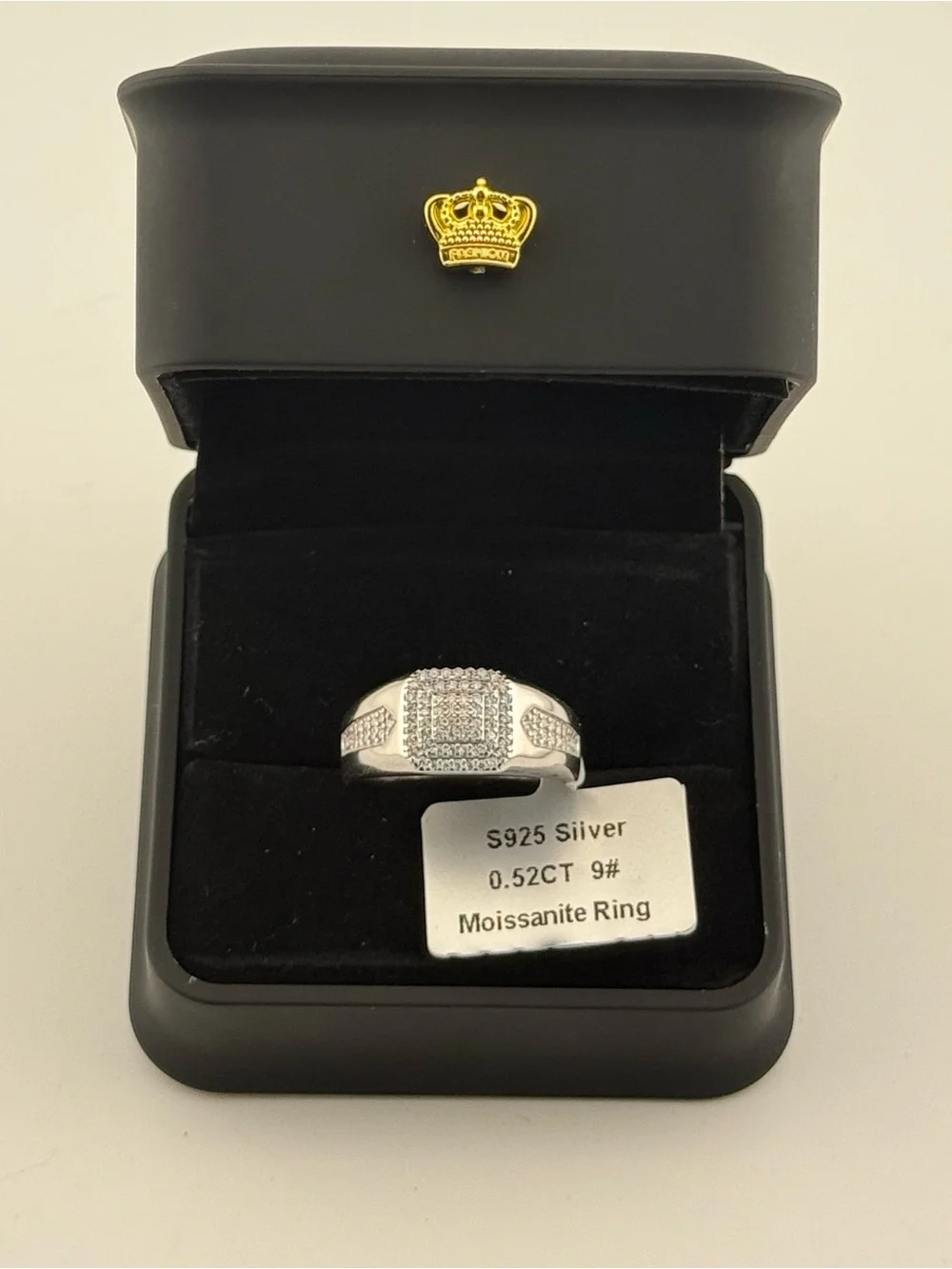 Men's 0.52 CT Moissanite Signet Ring 925 Sterling Silver Rhodium Plated Sz 9